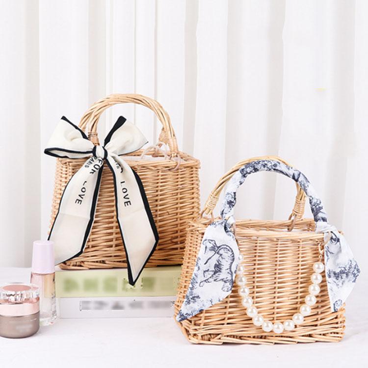 かごバッグ 浴衣バッグ パールカゴバッグ 藤カゴバッグ スカーフ付き