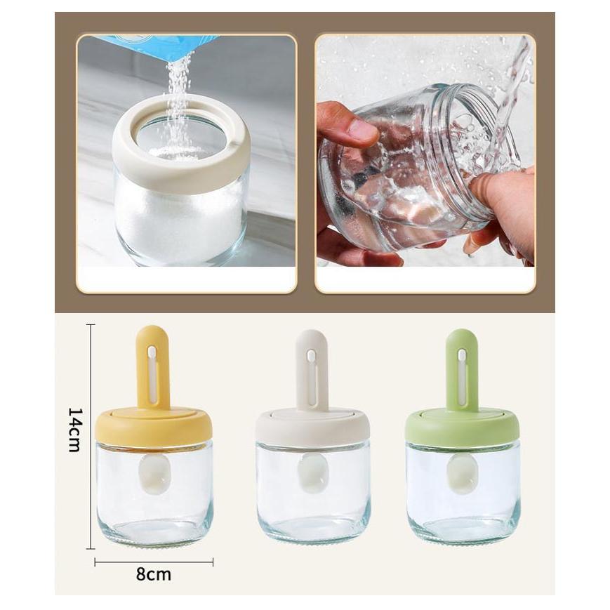 調味料入れ スプーン付き 4個セット ガラス 調味料ポット 塩入れ 砂糖入れ 使いやすい おしゃれ 収納 保存 湿気防止 調味料容器 密閉容器 調節可｜okfcd｜18