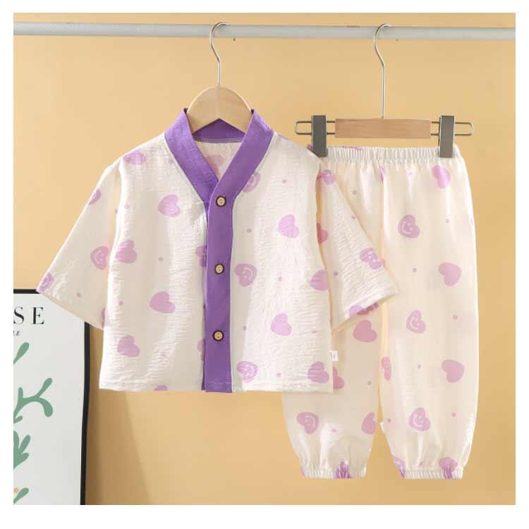 七分袖 ガーゼパジャマ パジャマ キッズ コットン素材 前開き ハート柄 カエル 薄手 くま いぬ 曇柄 総柄 パジャマ ルームウェア 男の子 薄地 |  | 15