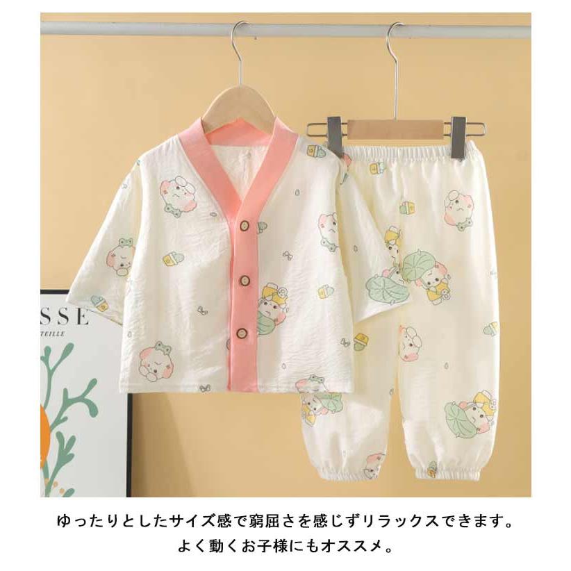 七分袖 ガーゼパジャマ パジャマ キッズ コットン素材 前開き ハート柄 カエル 薄手 くま いぬ 曇柄 総柄 パジャマ ルームウェア 男の子 薄地 |  | 16