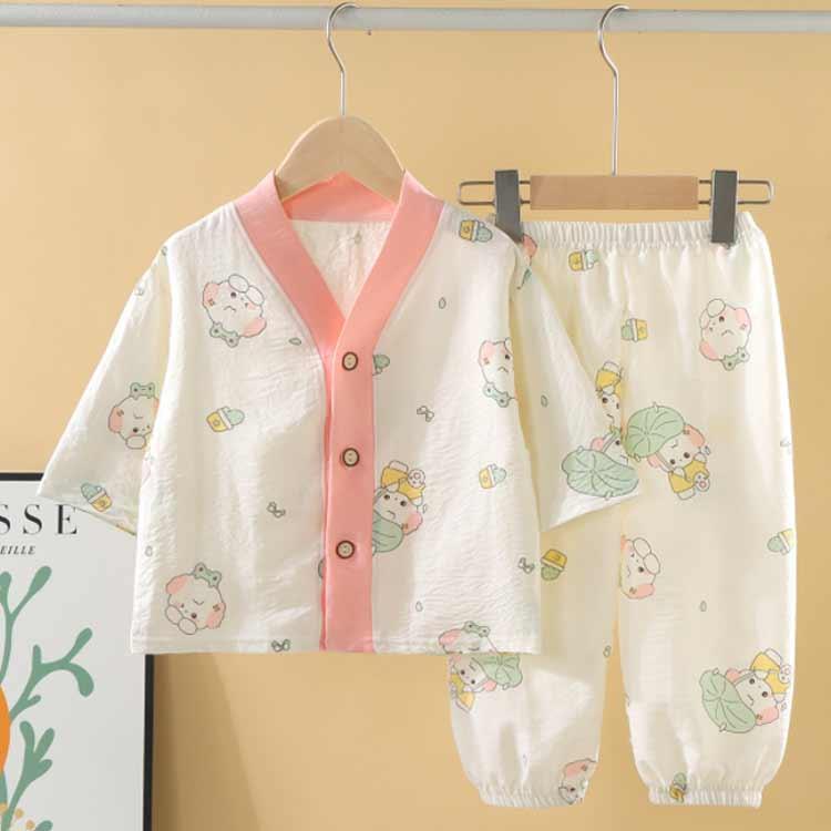 七分袖 ガーゼパジャマ パジャマ キッズ コットン素材 前開き ハート柄 カエル 薄手 くま いぬ 曇柄 総柄 パジャマ ルームウェア 男の子 薄地 |  | 01