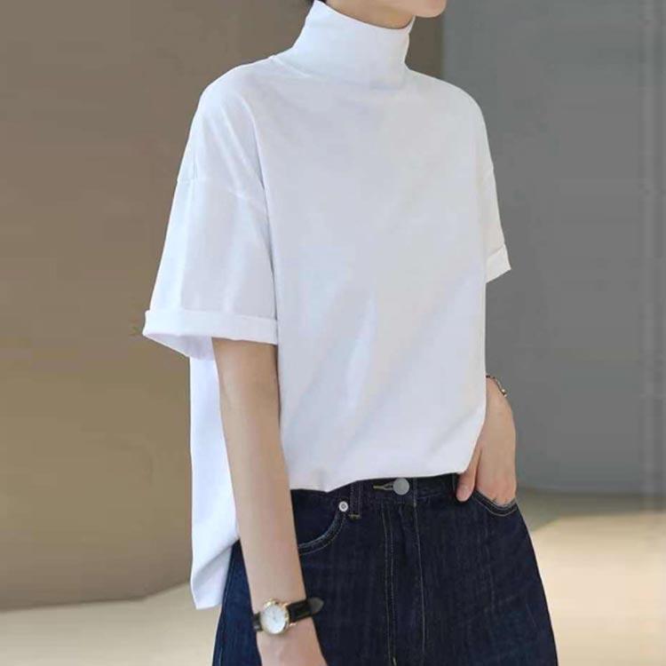 夏 トップス レディース 大きいサイズ ハイネック カットソー Tシャツ
