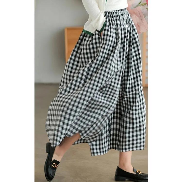 8分丈 フレアパンツ ワイドパンツ チェック柄 ガウチョパンツ