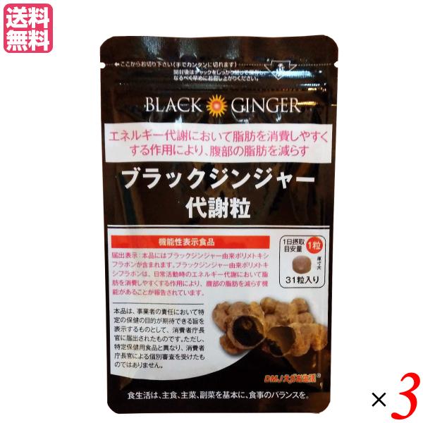 ブラックジンジャー代謝粒 31粒 3袋セット 機能性表示食品 クラチャイ 