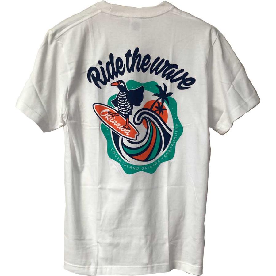 沖縄Tシャツ ヤンバルクイナ ライドザウェーブ サーフィン 白 綿100