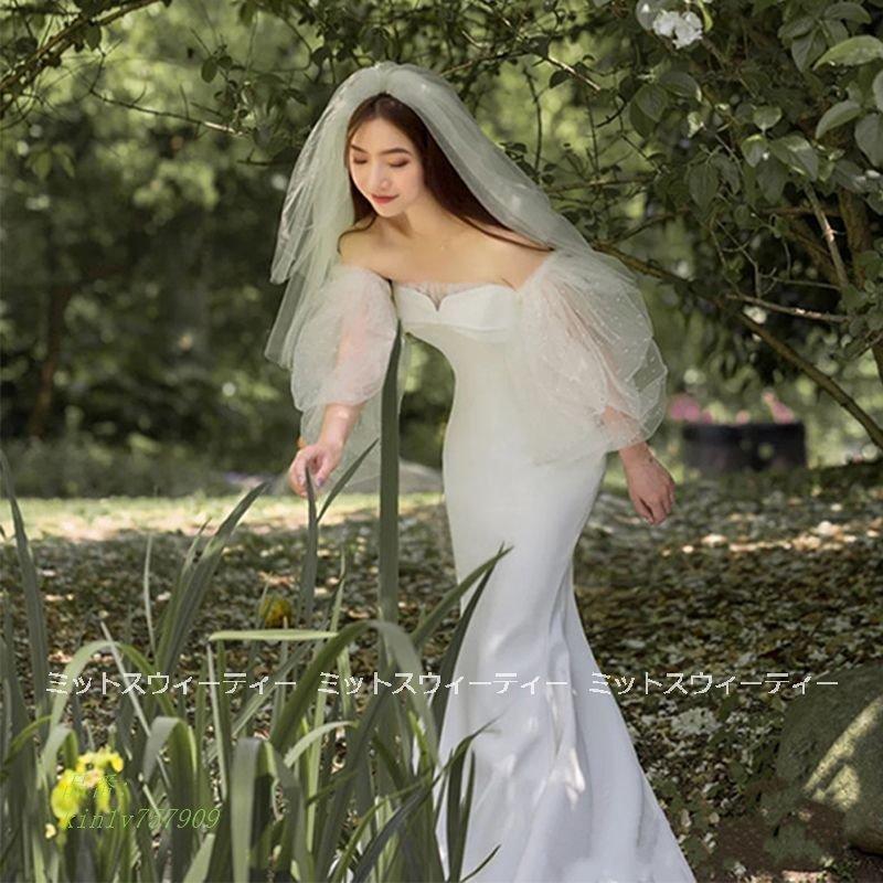 在庫限り ウェディングドレス マーメイドラインドレス パフスリーブ ウエディングドレス 二次会 花嫁 ブライダル