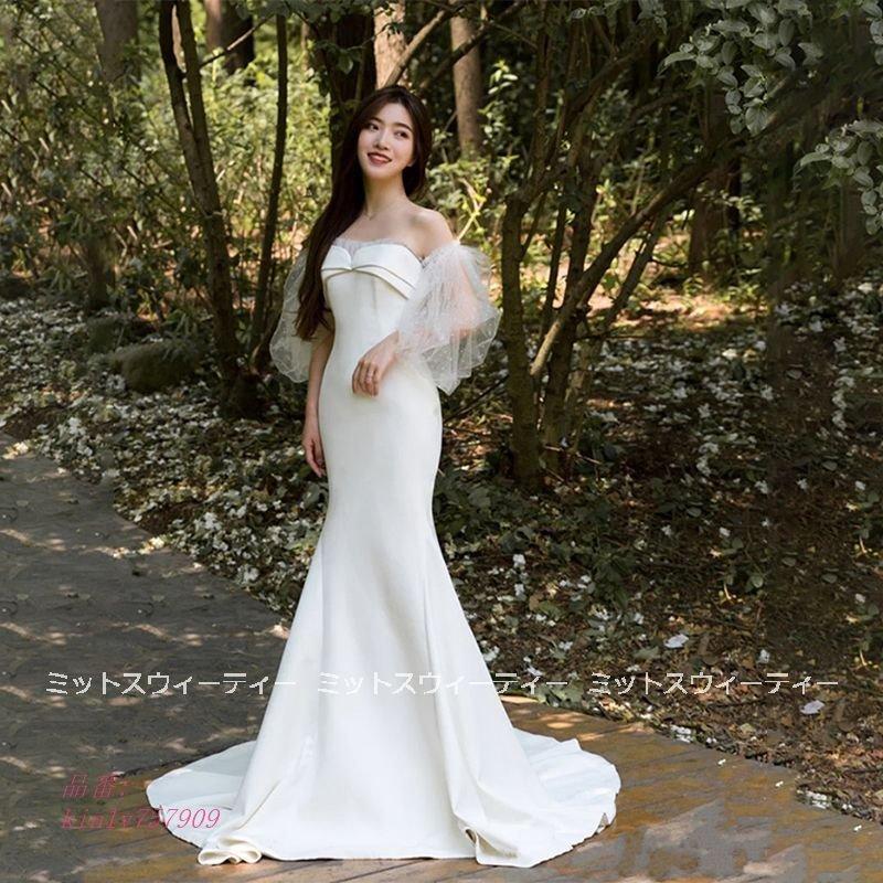 在庫限り ウェディングドレス マーメイドラインドレス パフスリーブ ウエディングドレス 二次会 花嫁 ブライダル