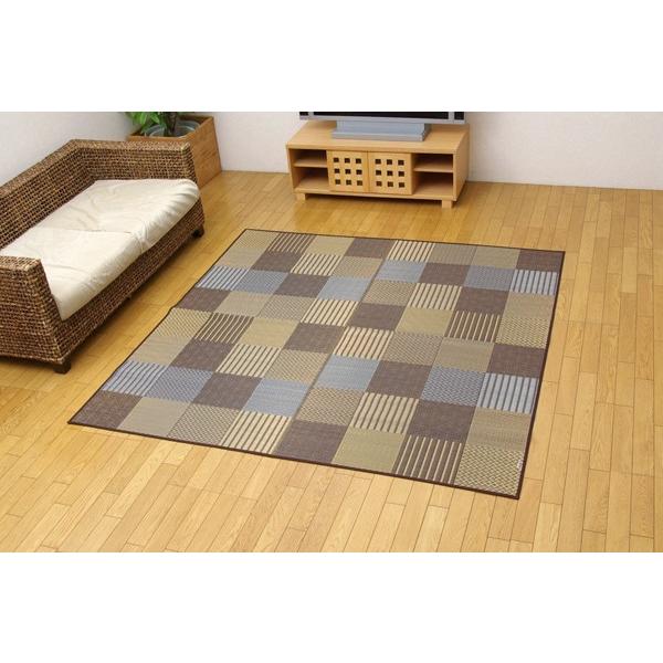 い草 ラグ 花ござ カーペット ラグ 3畳 国産 DX京刺子 ブラウン 江戸間3畳 約174×261cm （裏:不織布