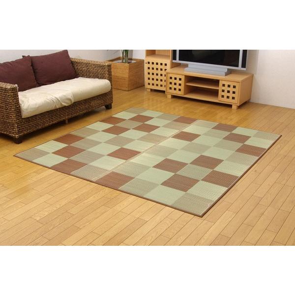 国産 い草ラグカーペット ブロック2 ブラウン 約140×200cm