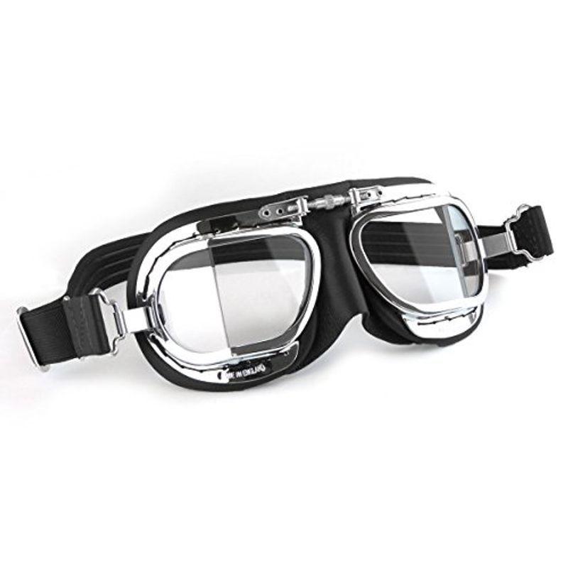 Halcyon mk49ブラックレザークラシックオートバイコンパクトゴーグル/クラシックFlying Goggles