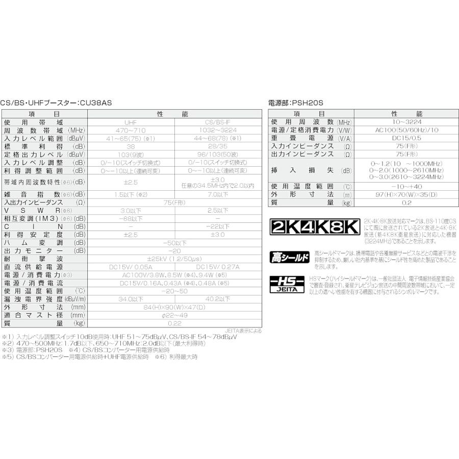 DX CU38AS ブースター 2K/4K/8K対応 DXアンテナ お取り寄せ CS/BS-IF・UHFブースター 4K・8K対応 CU38ASの
