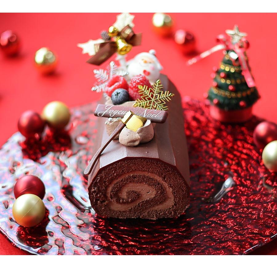 クリスマスケーキ 予約 2023 ロールケーキ クリスマスロール ショコラ（目安・4人、5人、6人分） チョコレートケーキかわいい おしゃれ ブッシュドノエル｜okodepa｜03