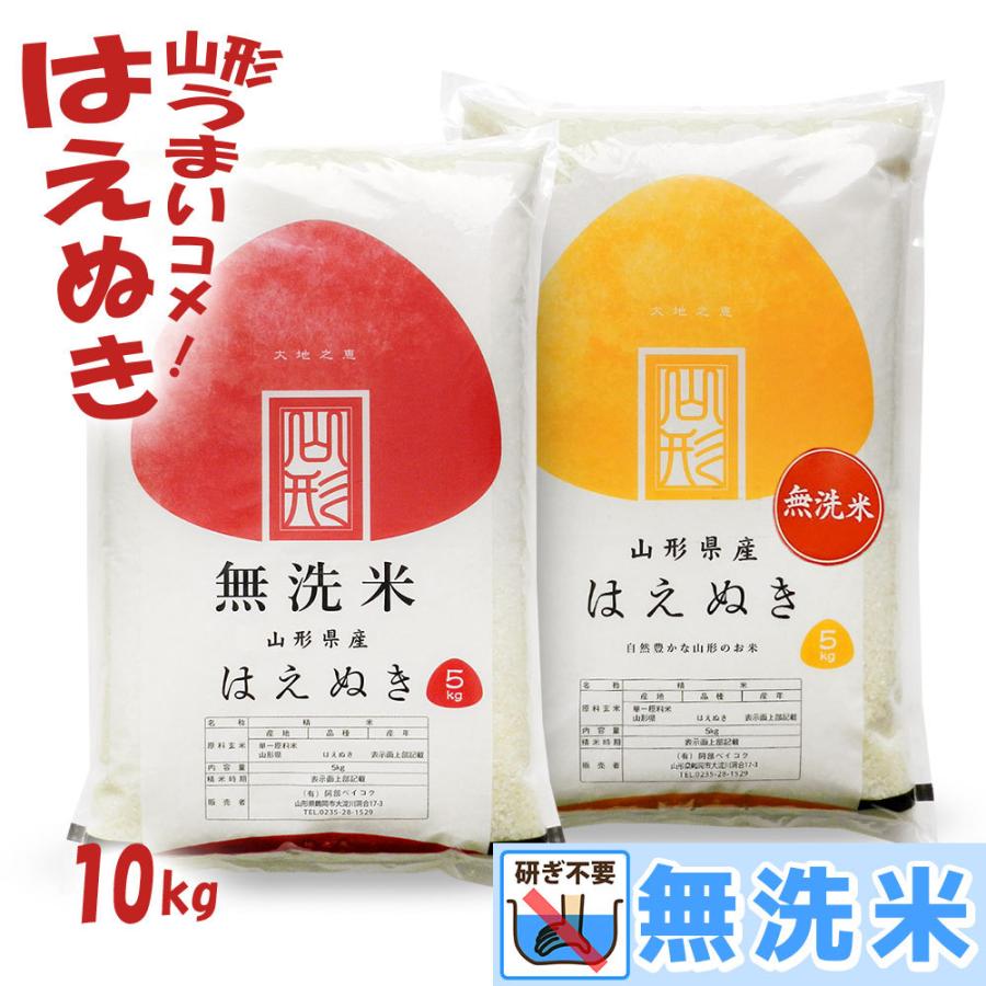 無洗米 10kg はえぬき 山形県産 5kg×2袋 令和5年 米 : hae-10k-musen