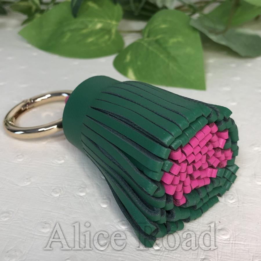 バイカラー タッセルチャーム 羊革 バッグチャーム フリンジ タッセル