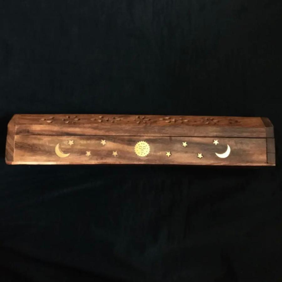 サンスタームーン 木製香用ジャリボックス お香立て 太陽星型月型 お香