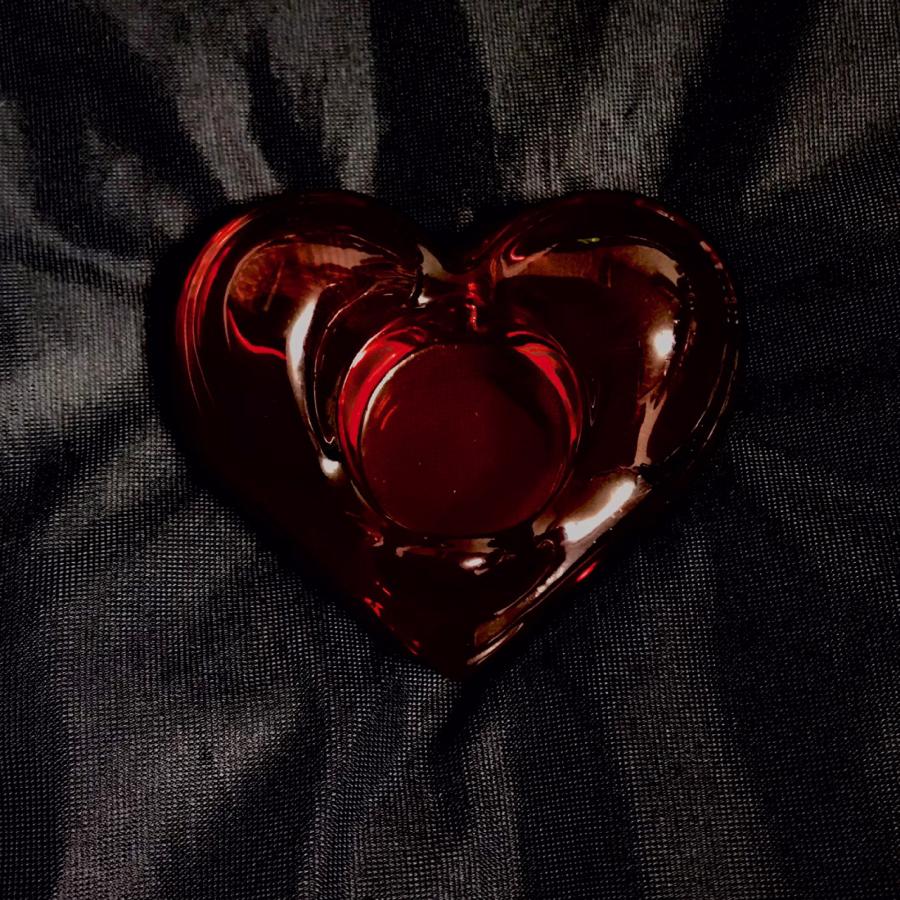 ハート型キャンドルホルダー レッド ガラス製 おしゃれ ティーライト