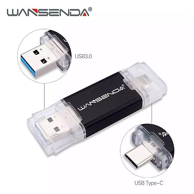 クリアランス人気 Wansenda otg 2で1 usb フラッシュ ドライブ USB3.0 & タイプ c ペン ドライブ 512 ギガ バイト 256