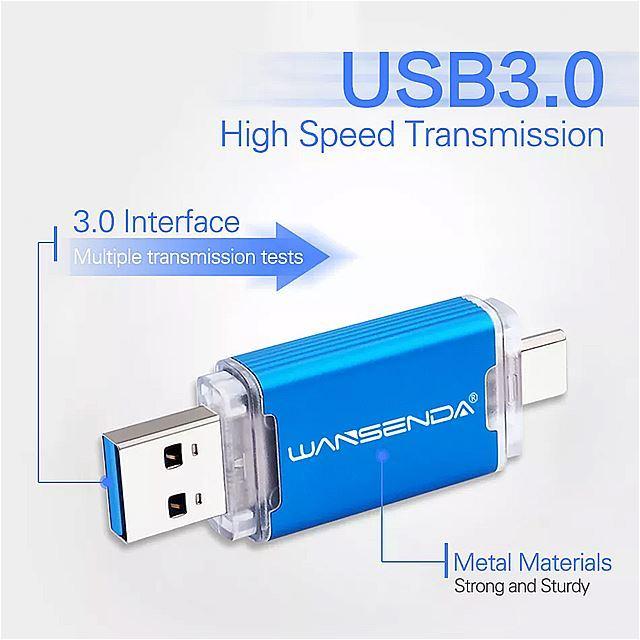 クリアランス人気 Wansenda otg 2で1 usb フラッシュ ドライブ USB3.0 & タイプ c ペン ドライブ 512 ギガ バイト 256