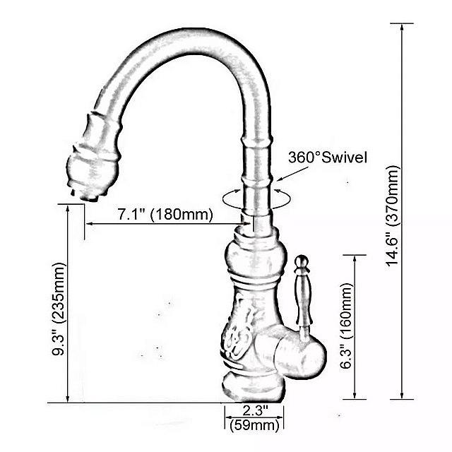 アンティーク　真ちゅう　製　スイベル　バスルーム　ハンドル　シングル　洗面器　ミキサー　スパウト　シンク　キッチン　蛇口　彫刻　シンク　a