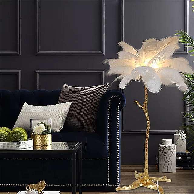 1.2mレジン フロアランプ 豪華なダチョウの羽 芸術的 なデザイン 屋内 装飾ライト リビングルーム に最適のサムネイル