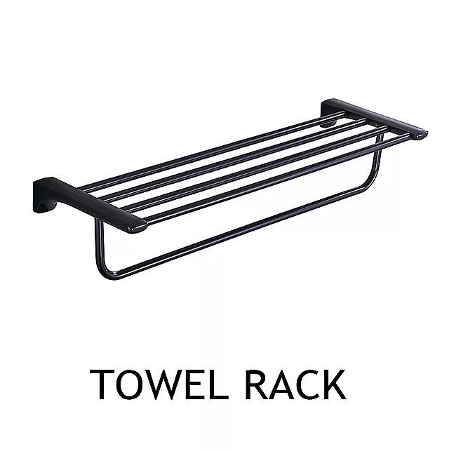 黒 浴室 の ハードウェアセット 黒 タオルレール ラックバー 棚 紙ホルダー 歯ブラシ ホルダー 石鹸皿 浴室 付属品