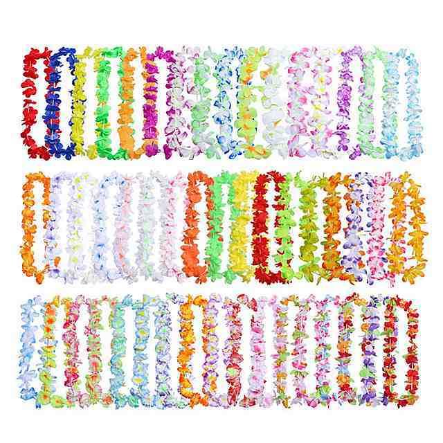 50 個ハワイレイ 花輪 人工 ネックレス ハワイ花レイ パーティー 用品ビーチ楽しい 花輪 Diy の