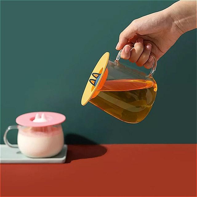 漫画の シリコンカップカバー 再利用可能 防塵 コーヒー ティー コーヒー ボウル 吸引キャップ テーブルセッティング、リネン 漫画の シリコンカップカバー 再利用可能 防塵 コーヒー ティー コーヒー ボウル 吸引キャップ