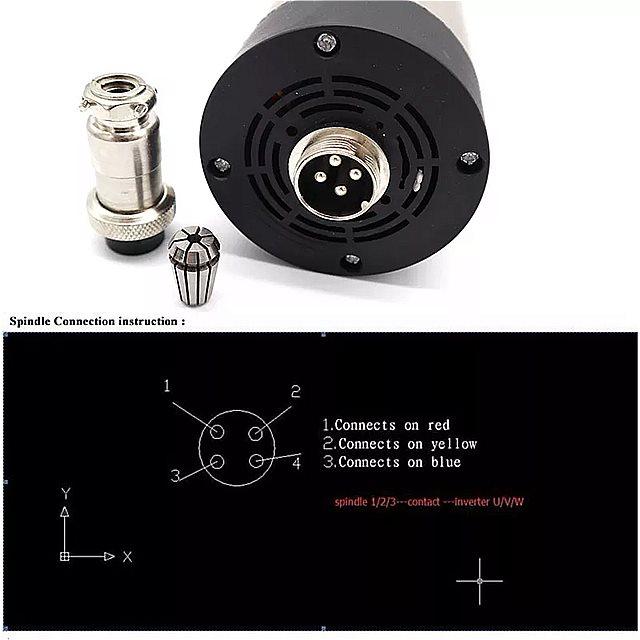 1.5kw　er11　24000rpm　スピンドルモーター　cnc　空冷　220v　ac　65mm　4ベアリング1.5kwインバーター220