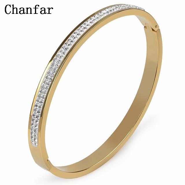 高級 2 行 ファッション a ライン ストーン ゴールド カラー Openining ステンレス 鋼 バングル 愛カフ レデ 初回限定