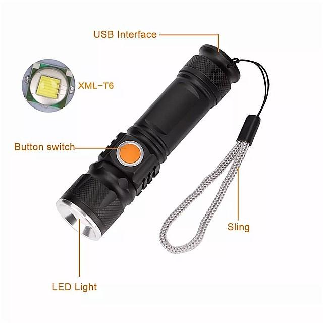 正規品質保証】【正規品質保証】USB 懐中電灯 内蔵 バッテリー XM-L T6 LED 充電式 と 防水 フラッシュ ライト USB ランプ  Linternas ライト、ランタン