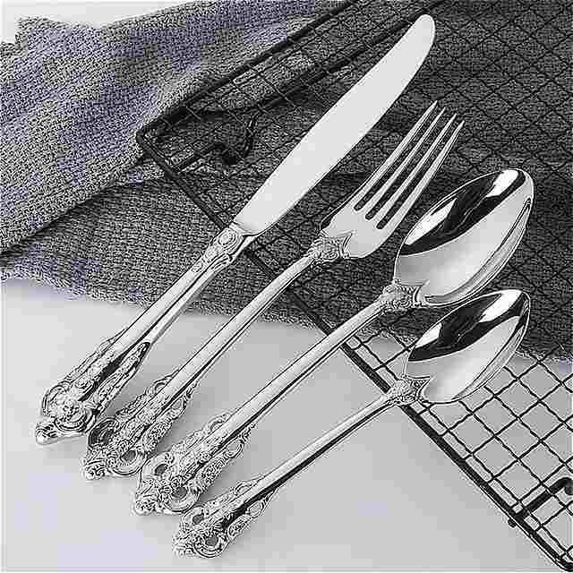 24 個西洋 食器 304 ステンレス鋼色セット 旅行 結婚式 ホテル エンボス加工 と フォーク 4 ピース 食器 食器 個西洋 ステンレス鋼色セット 旅行 結婚式 ホテル エンボス加工 と フォーク ピース