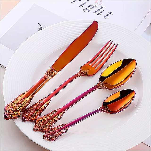 24 個西洋 食器 304 ステンレス鋼色セット 旅行 結婚式 ホテル エンボス加工 と フォーク 4 ピース 食器 食器 個西洋 ステンレス鋼色セット 旅行 結婚式 ホテル エンボス加工 と フォーク ピース