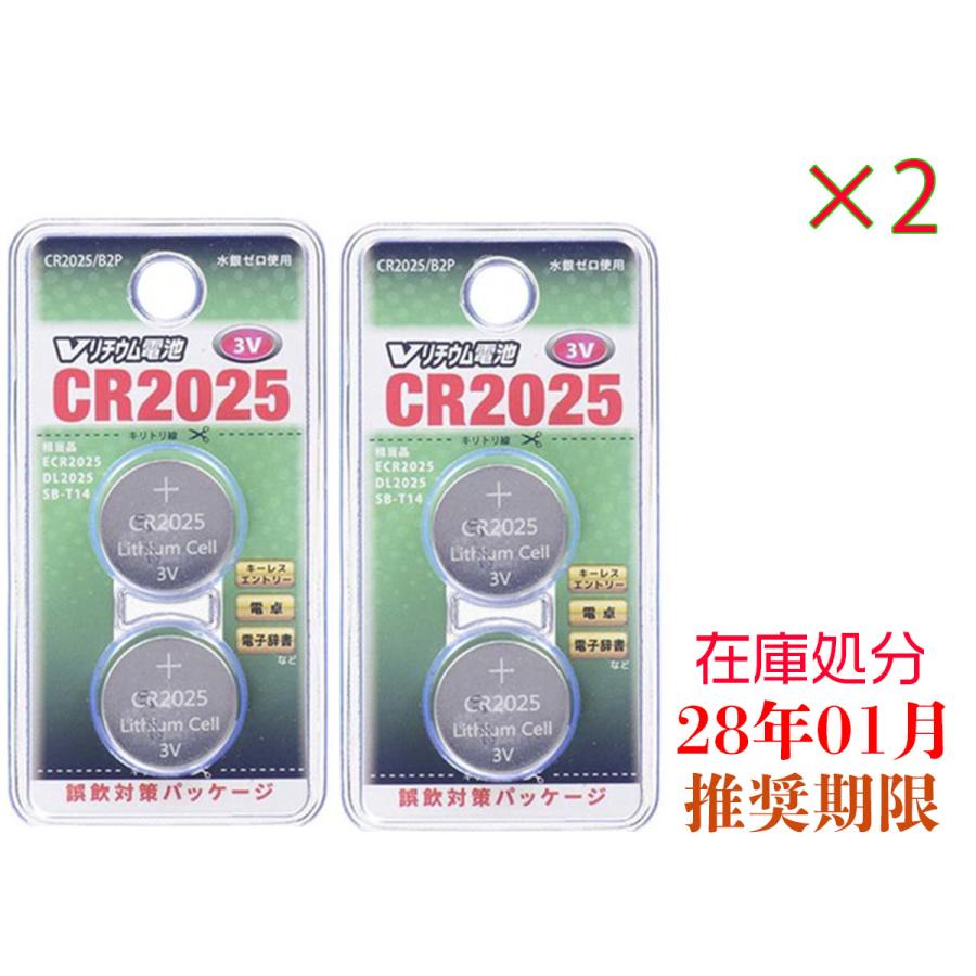送料無料　在庫処分　オーム電機　リチウム電池　CR2025 2個入り×2個　計4個　25 11