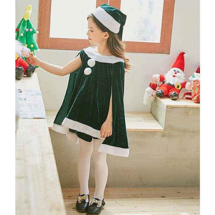 サンタコスプレ 衣装 女の子 ポンチョ サンタクロース サンタ服 キッズ クリスマス コスチューム 子供服 帽子付き パーティー クリスマス キッズ 演出 ダンス｜okunohosomiti｜07