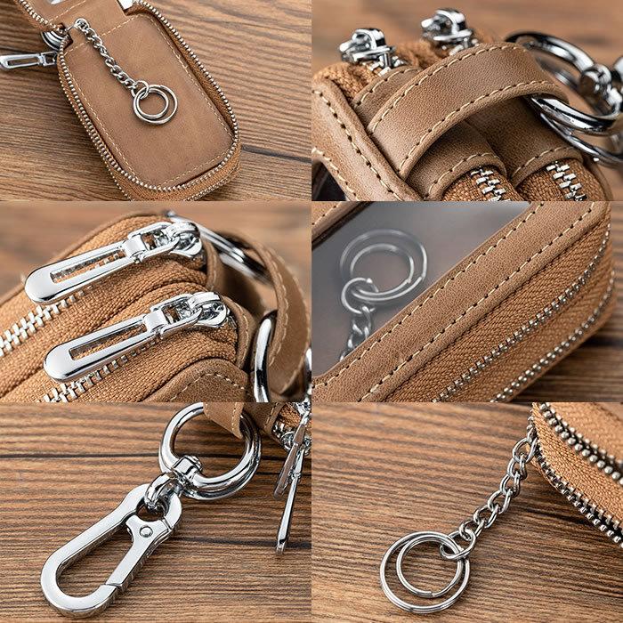 キーケース スマートキー上質牛革 車鍵 クリア窓付ダブルポケット