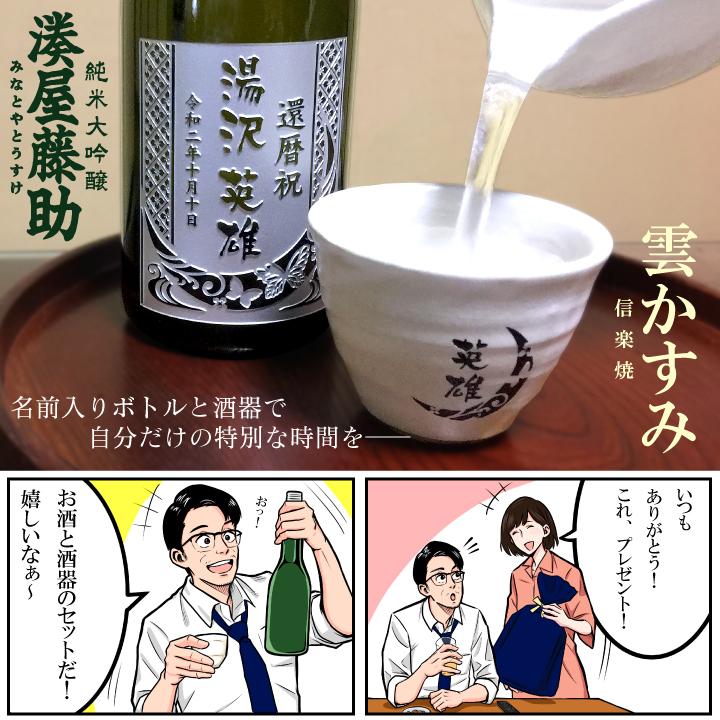 【名入れ】ヤマ庄陶器 信楽焼 雲かすみ と 白瀧酒造 湊屋藤助 純米大吟醸（みなとやとうすけ） のギフトセット | 湊屋藤助 | 02