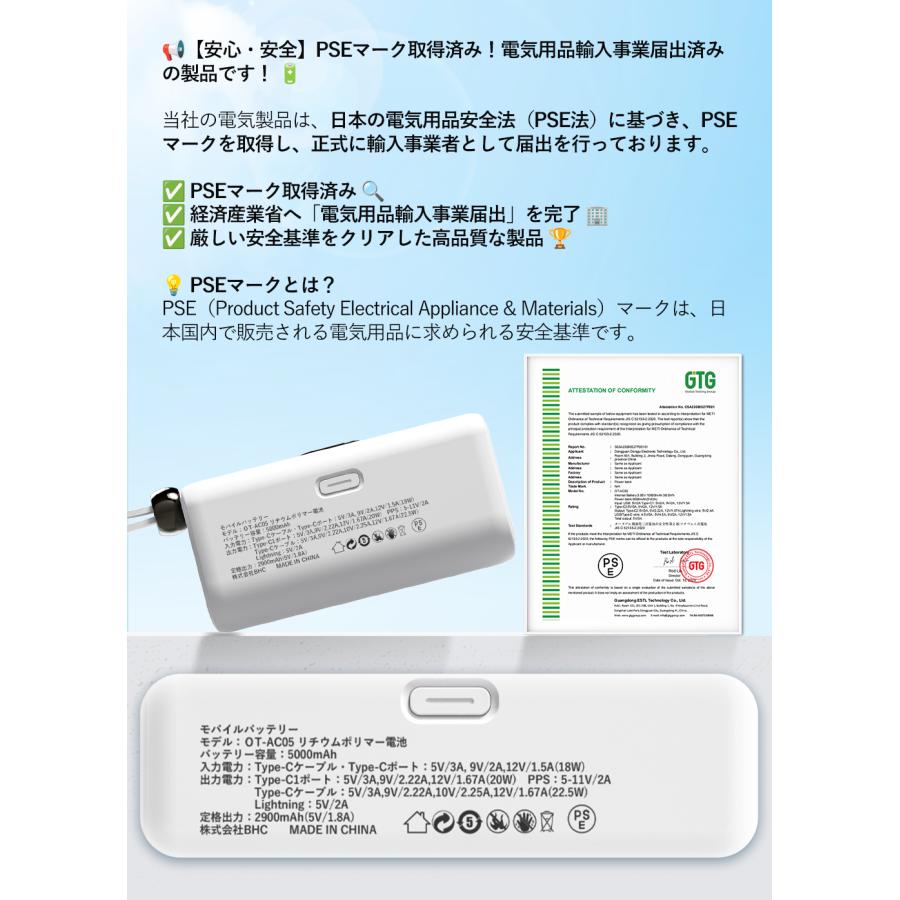 OKUTA 【新商品】モバイルバッテリー iPhone 5000mAh 残量表示 22.5w