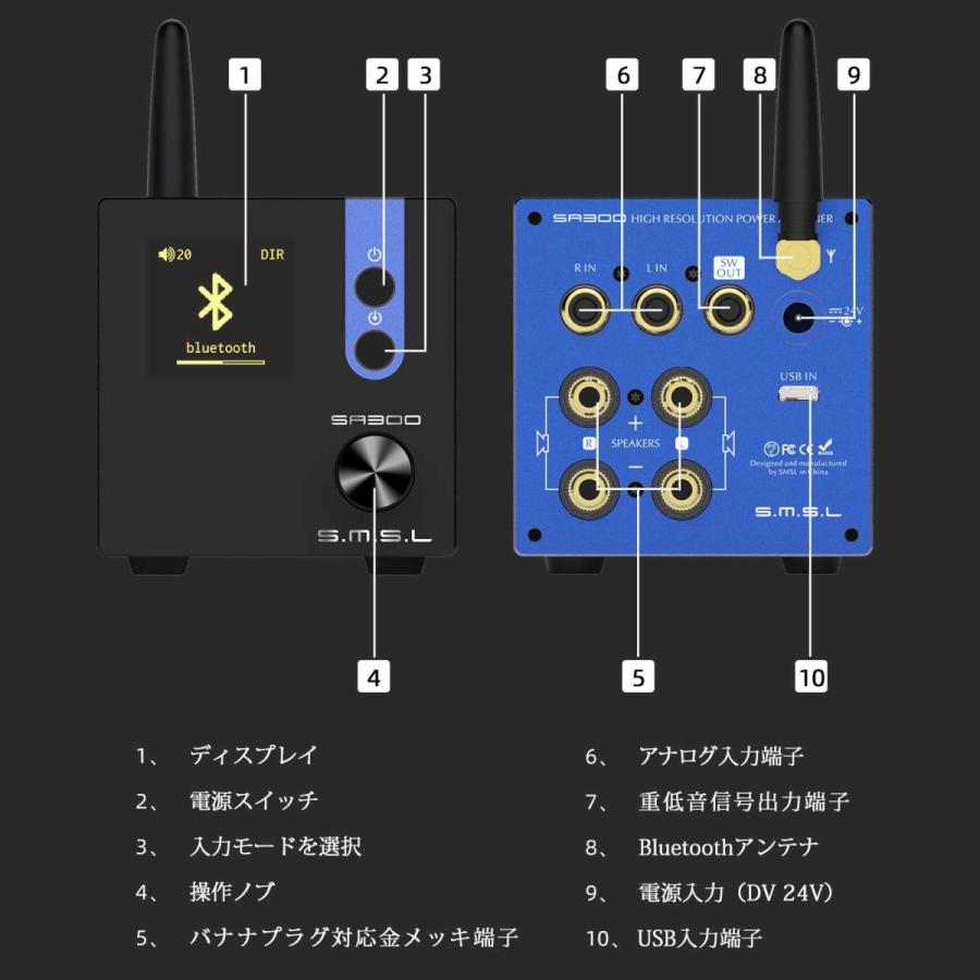 S.M.S.L SA300 Bluetooth 5.0 アンプ パワーアンプ HI-FI クラスD