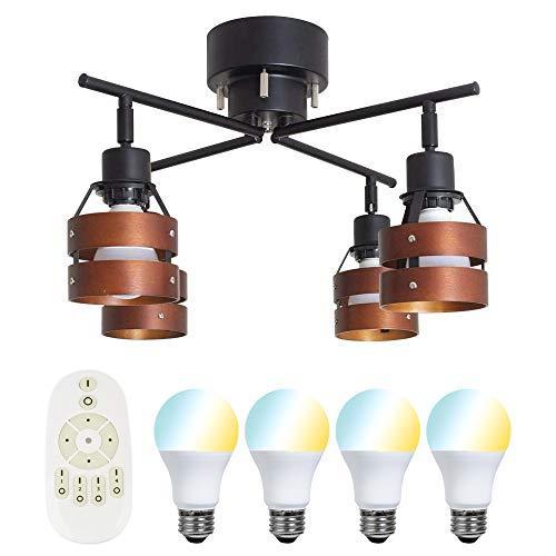 共同照明 シーリングライト 4灯 6畳 調光 調色 LED電球40W形付き ブラウン GT-DJX-2D-6WT-2 天井照明 シーリングスポットライト リモコン対応 間接照明 プルスイ