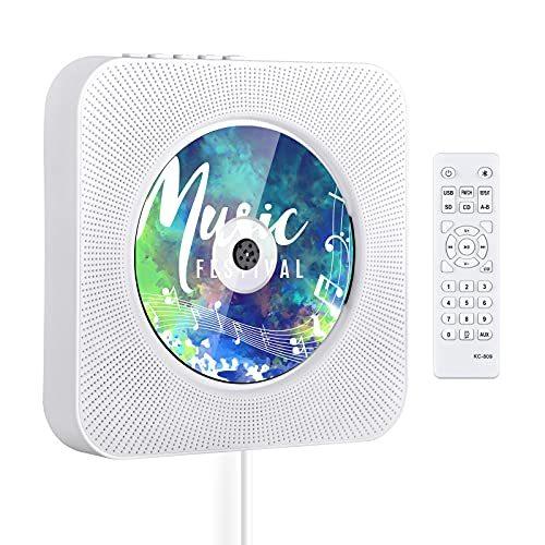 Qosea CDプレーヤー 卓上＆壁掛け式 CDラジオ ポータブル 1台多役 Blue/CD/FM/USB/AUX/TFカードなどに対応 LEDディスプレイ リモコン付き 音再生/語学学習/胎