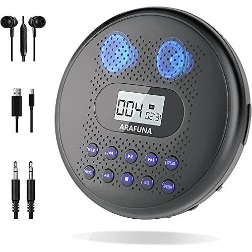 ポータブルCDプレーヤー 充電式CDプレーヤー ARAFUNA スピーカー内蔵式CDプレーヤー 1400mAh充電式バッテリー　CDウォークマン スピード調整可能 ABリピート機能