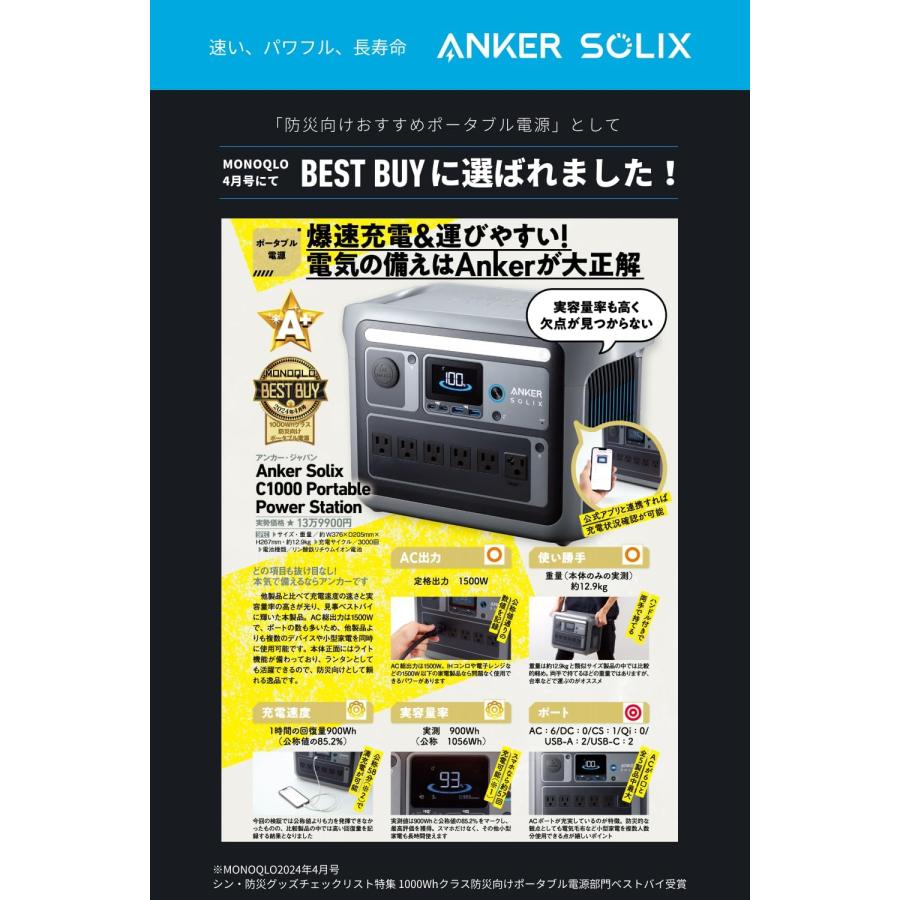 Anker Solix C1000 Portable Power Station ポータブル電源 1056Wh
