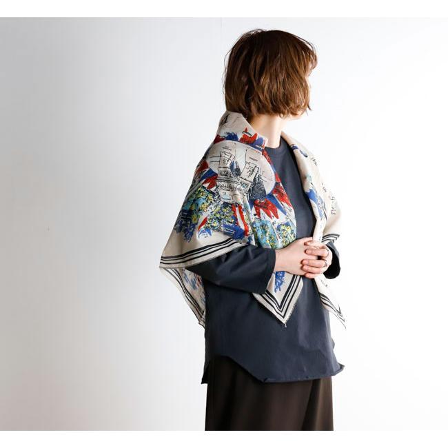 BINDU ビンドゥー BBB1313-PAR マッププリント スカーフ PARIS NATURAL | 