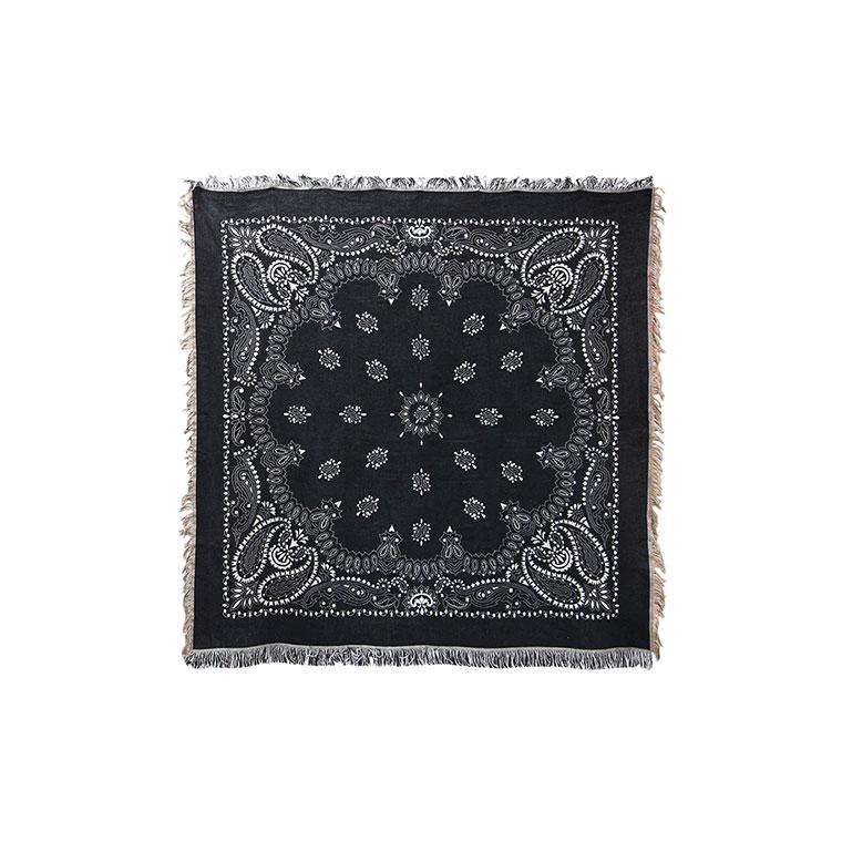 Bandana Throwket "Paisley Black" バンダナ スローケット " ペイズリー　ブラック " ラグマットとしても使える大判スローケット | 