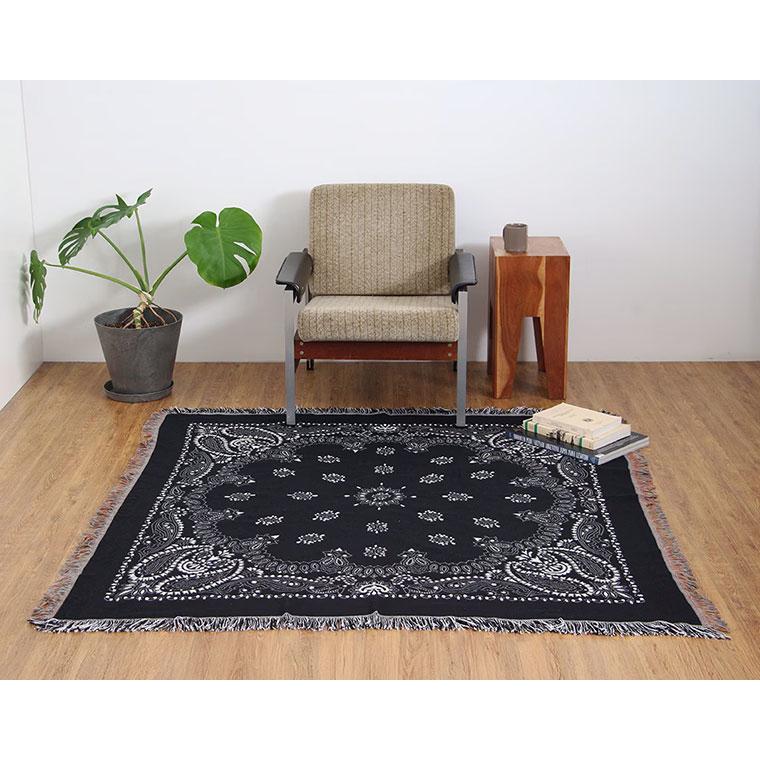 Bandana Throwket "Paisley Black" バンダナ スローケット " ペイズリー　ブラック " ラグマットとしても使える大判スローケット |  | 02