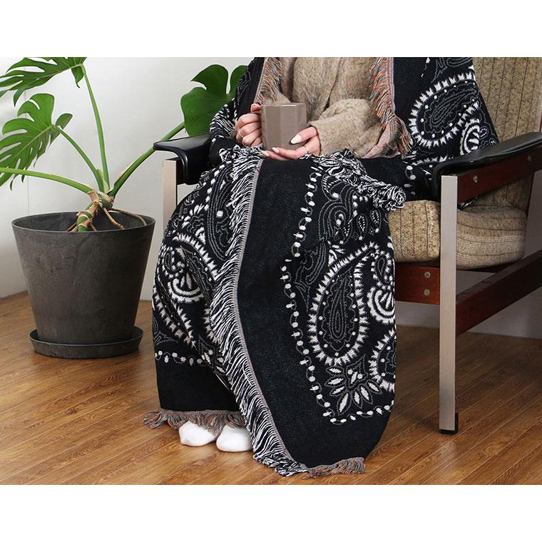 Bandana Throwket "Paisley Black" バンダナ スローケット " ペイズリー　ブラック " ラグマットとしても使える大判スローケット |  | 03