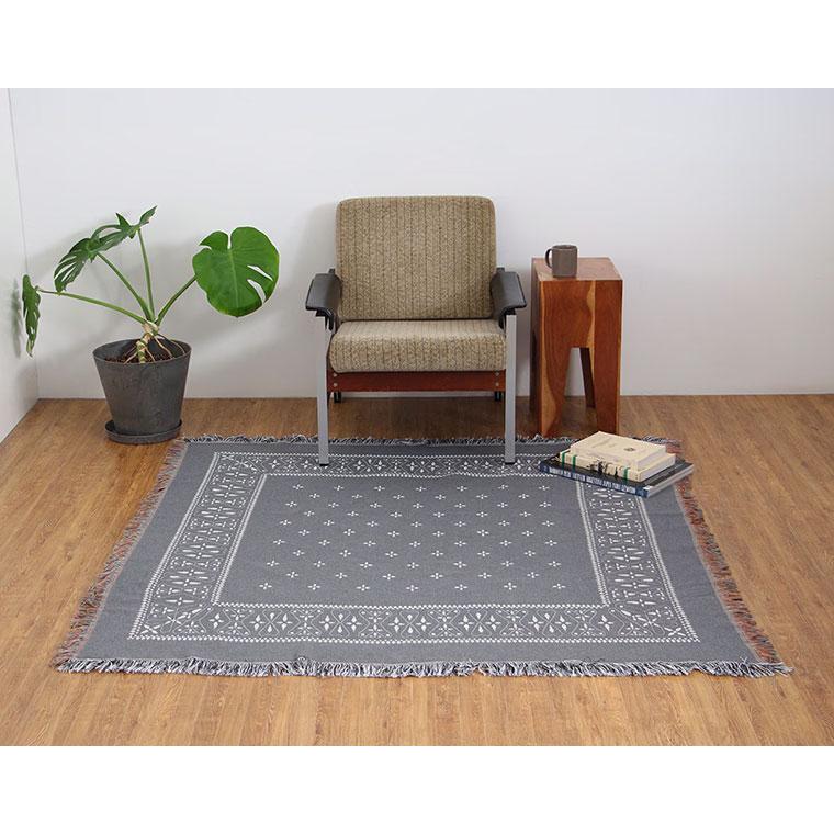 Bandana Throwket "Paisley Gray" バンダナ スローケット " ペイズリー　グレー " ラグマットとしても使える大判スローケット |  | 02