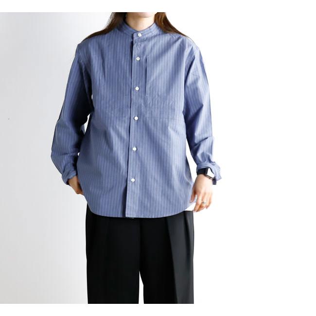 nisica ニシカ NIS-1365 バンドカラーシャツ ストライプパープル 長袖 | 