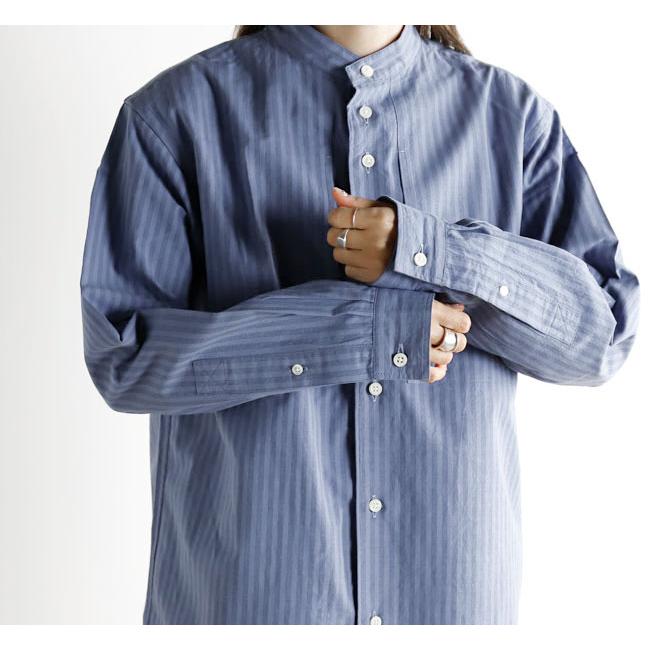 nisica ニシカ NIS-1365 バンドカラーシャツ ストライプパープル 長袖 |  | 01