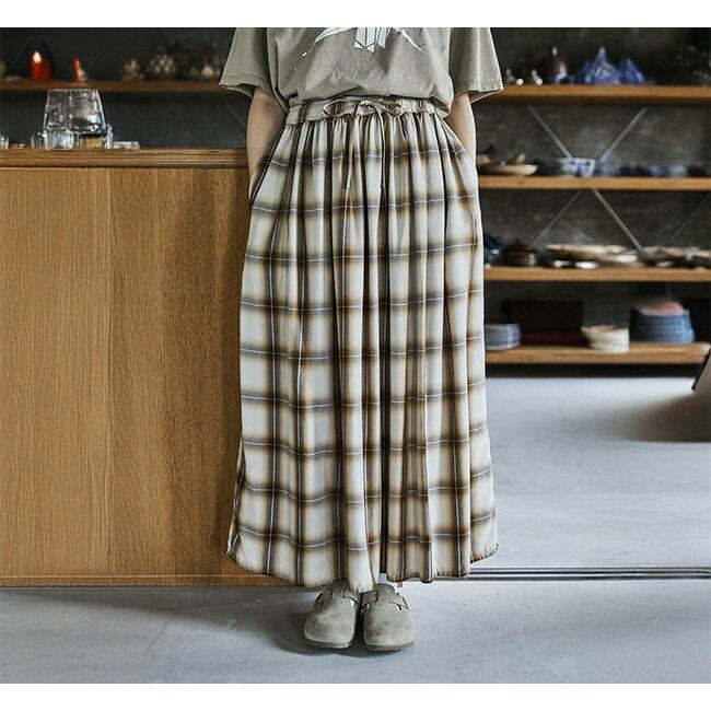 SALE30%OFF //orslow オアスロウ OMBRE CHECK GATHERED SKIRT BROWN
